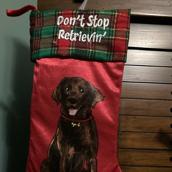 Dog Christmas Stocking 20" Red & Green Don't Stop Retrievin' - Picture 3 of 3